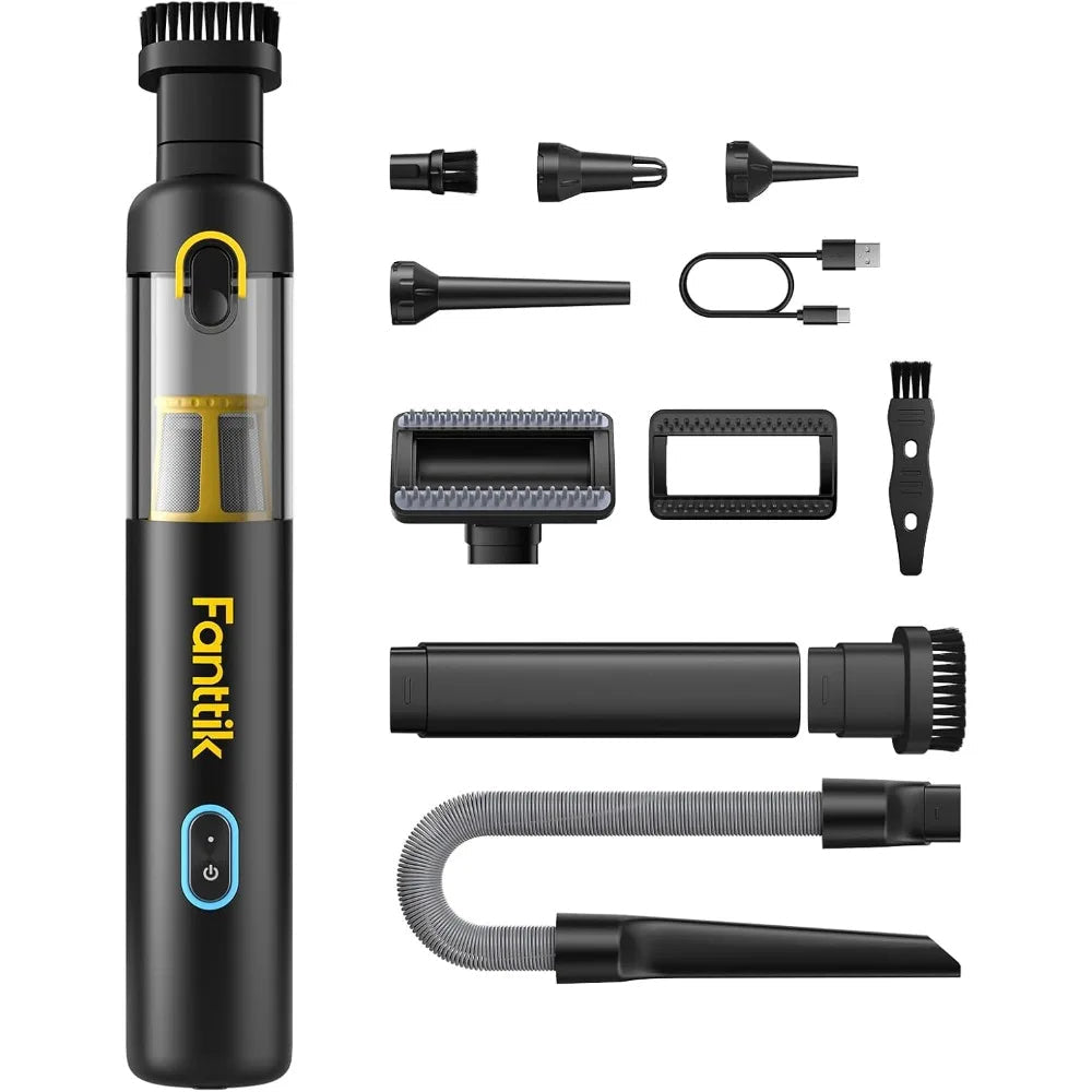 Slim Cordless Car Vacuum – 19000Pa Suction, Fast Charging, Includes 10 Cleaning Accessories for Car and Home