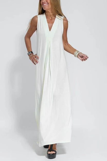 Chic V-Neck Dress & Cardigan Set – Sleeveless Long Vest Dress with Fall-Ready Casual Layered Elegance