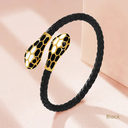 Double Snake Head Leather Bracelet – Classic Moonlight Braided Jewelry for Women’s Fashion with Genuine Leather & Gift Appeal