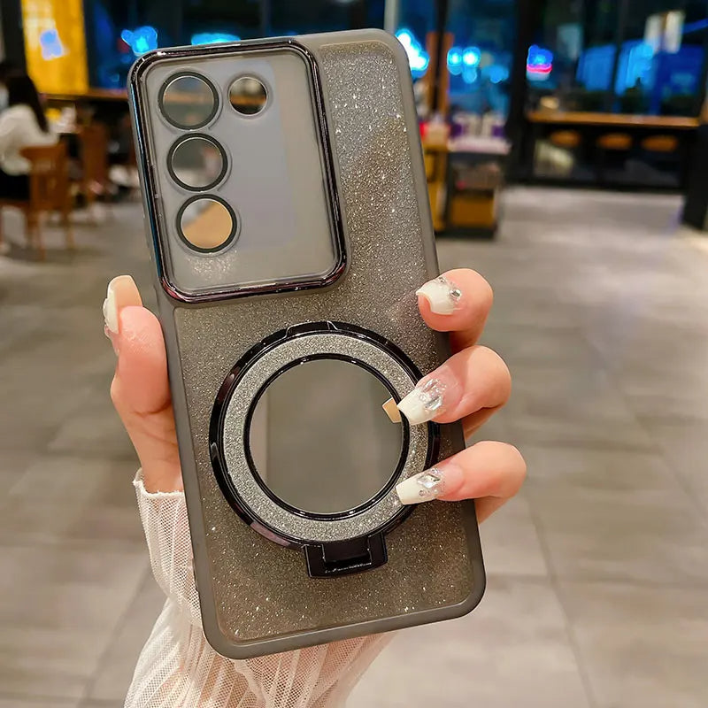 Bling Shockproof Mirror Case for Vivo V29E/V30 Pro – Glittery Protection with Stylish Mirror Holder
