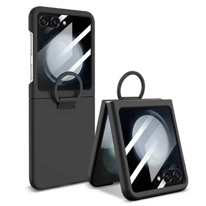 Liquid Silicone Ring Holder Phone Case for Samsung Galaxy Z Flip Series – Shockproof, Glass Screen Film, Durable 2-in-1 Design