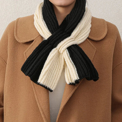 Korean Knitted Cross Patchwork Scarf – Cozy & Stylish Winter Warmth for Women