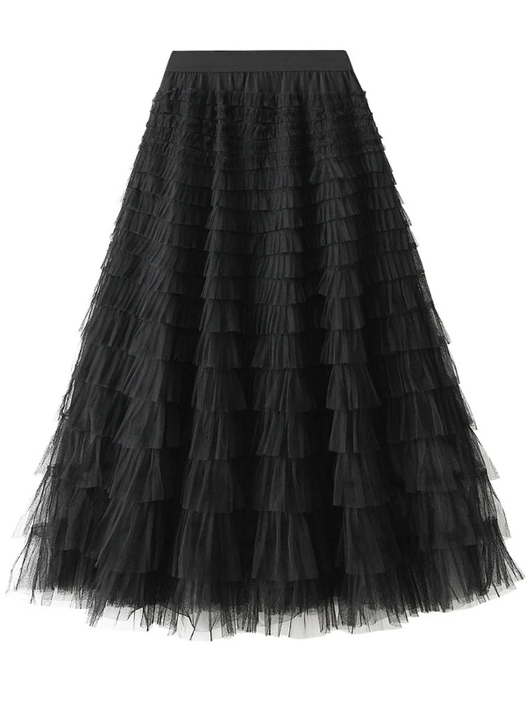 Layered High Waist Ruffles Pink Tulle Skirt – Vintage-Inspired Maxi Skirt for Romantic, Feminine Outfits Anytime
