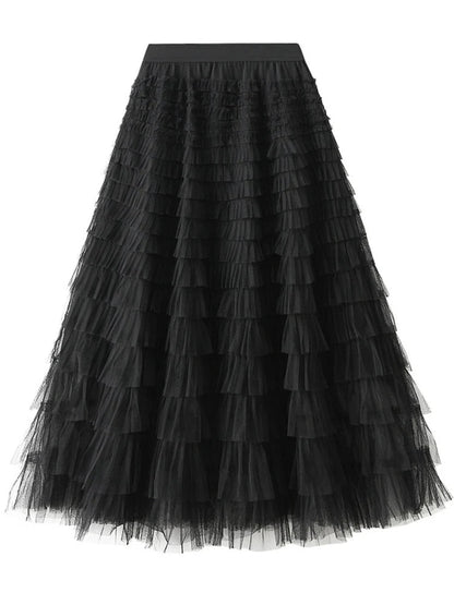 Layered High Waist Ruffles Pink Tulle Skirt – Vintage-Inspired Maxi Skirt for Romantic, Feminine Outfits Anytime
