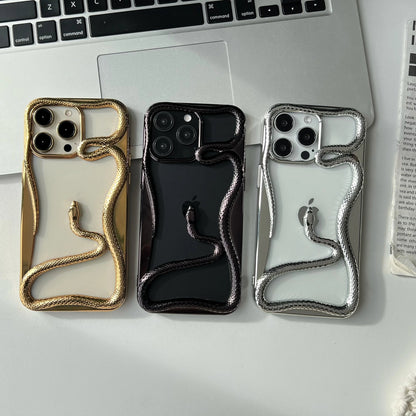 Electroplated Hollow Snake Phone Case – Shockproof Soft TPU Cover for iPhone