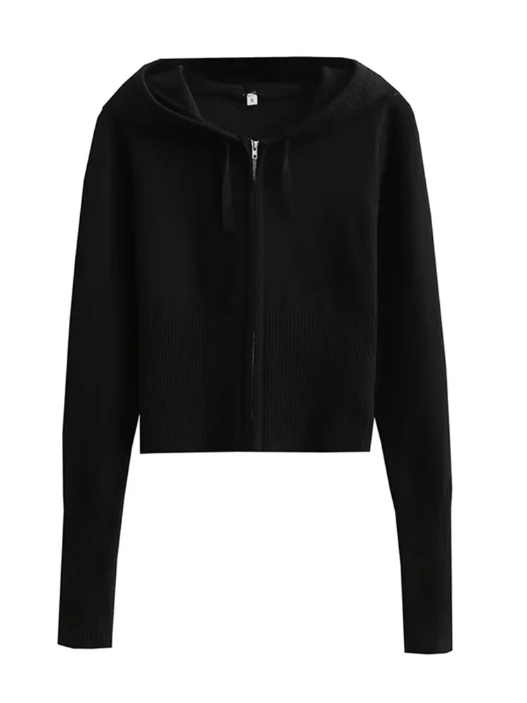 Trendy Knit Tracksuit – Cropped Hoodie & Trousers Set for Chic Comfort & Style