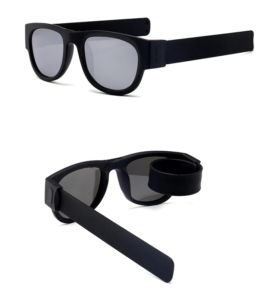 Folding Slap Sunglasses – Trendy Polarized Shades for Men with Mirror Finish and Wristband-Style Folding Innovation