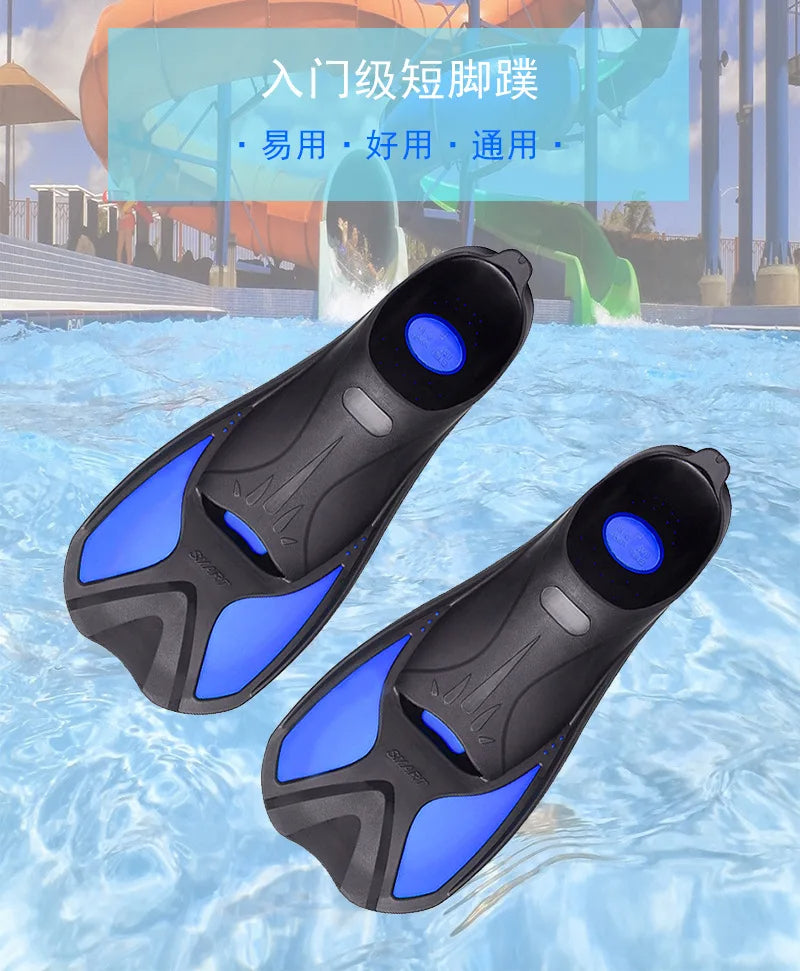 Short Snorkeling Fins - Comfortable TPR Swim Aids for Diving, Pool Training & Travel, Kids to Adult Sizes