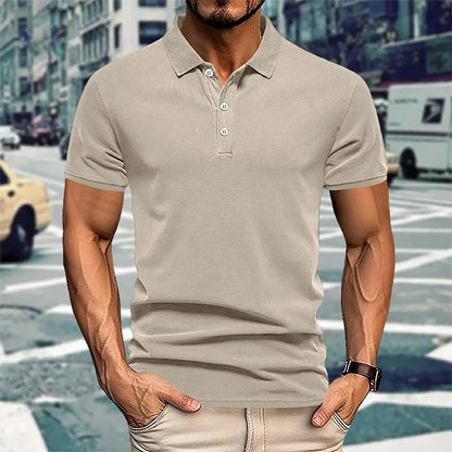 Solid Color Short-Sleeved Top Men's Polo Shirt –  Button Lapel Top for Summer Sports and Leisure
