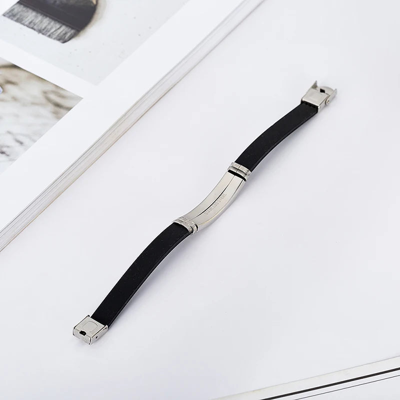 Black Silicone Sports Bracelet - Blank Adjustable Stainless Steel Bangle for Women's Fitness, Casual & Custom Jewelry Style