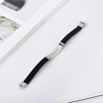 Black Silicone Sports Bracelet - Blank Adjustable Stainless Steel Bangle for Women's Fitness, Casual & Custom Jewelry Style