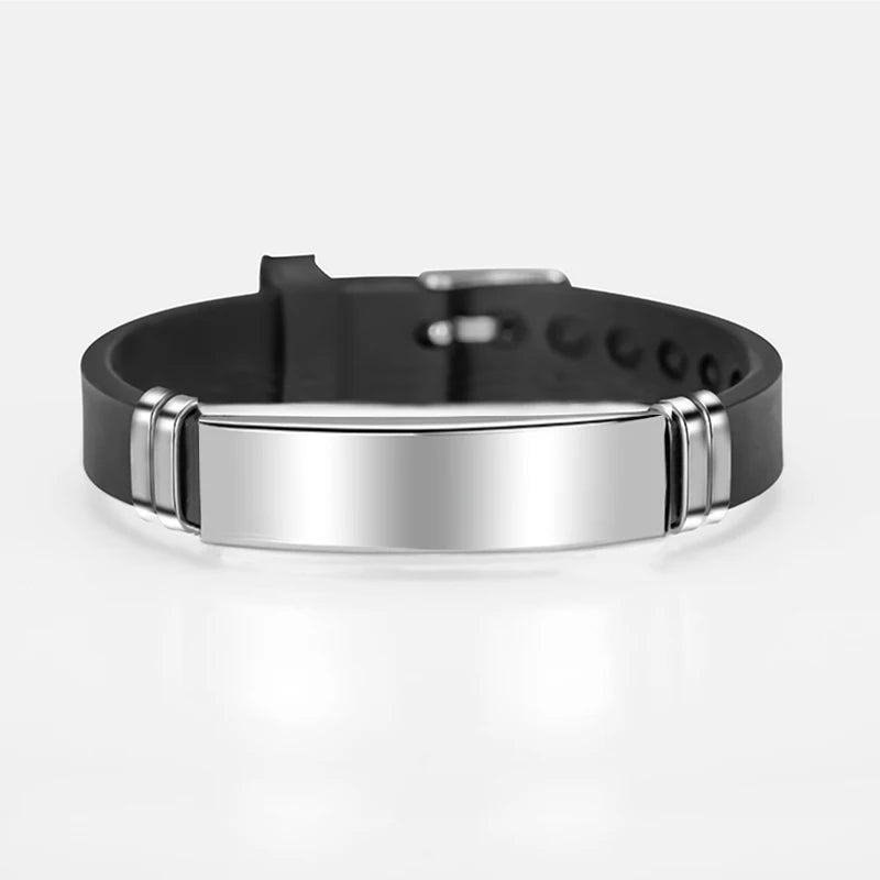 Black Silicone Sports Bracelet - Blank Adjustable Stainless Steel Bangle for Women's Fitness, Casual & Custom Jewelry Style