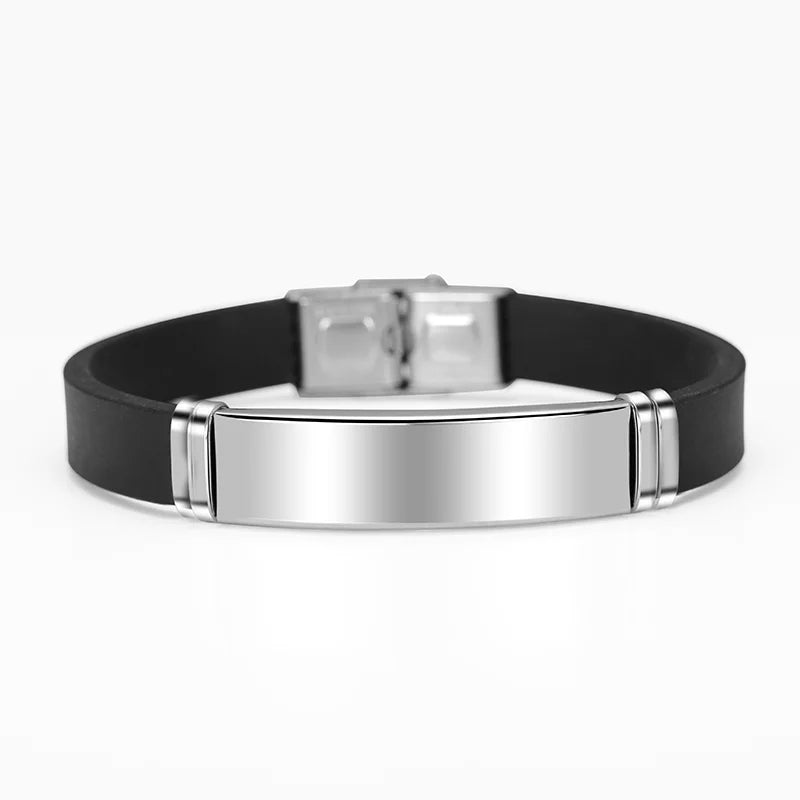Black Silicone Sports Bracelet - Blank Adjustable Stainless Steel Bangle for Women's Fitness, Casual & Custom Jewelry Style