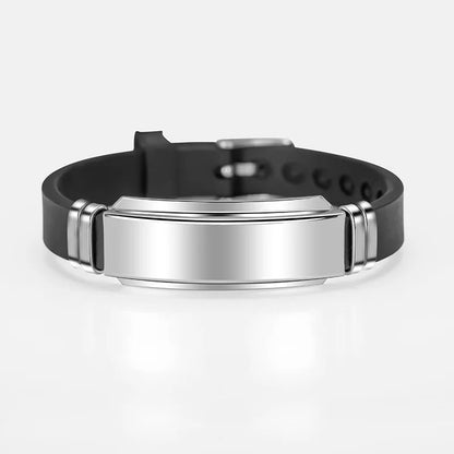 Black Silicone Sports Bracelet - Blank Adjustable Stainless Steel Bangle for Women's Fitness, Casual & Custom Jewelry Style