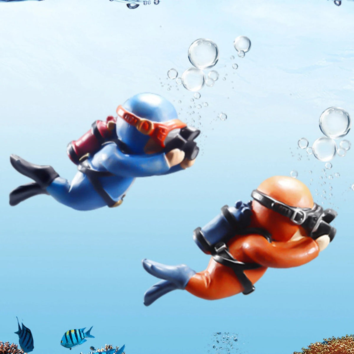 Blue Diver Aquarium Decoration – Floating PVC Ornament with Camera, Adorable Cartoon Character for a Whimsical Fish Tank Touch