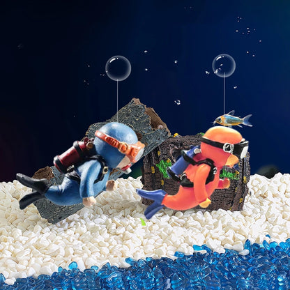 Blue Diver Aquarium Decoration – Floating PVC Ornament with Camera, Adorable Cartoon Character for a Whimsical Fish Tank Touch