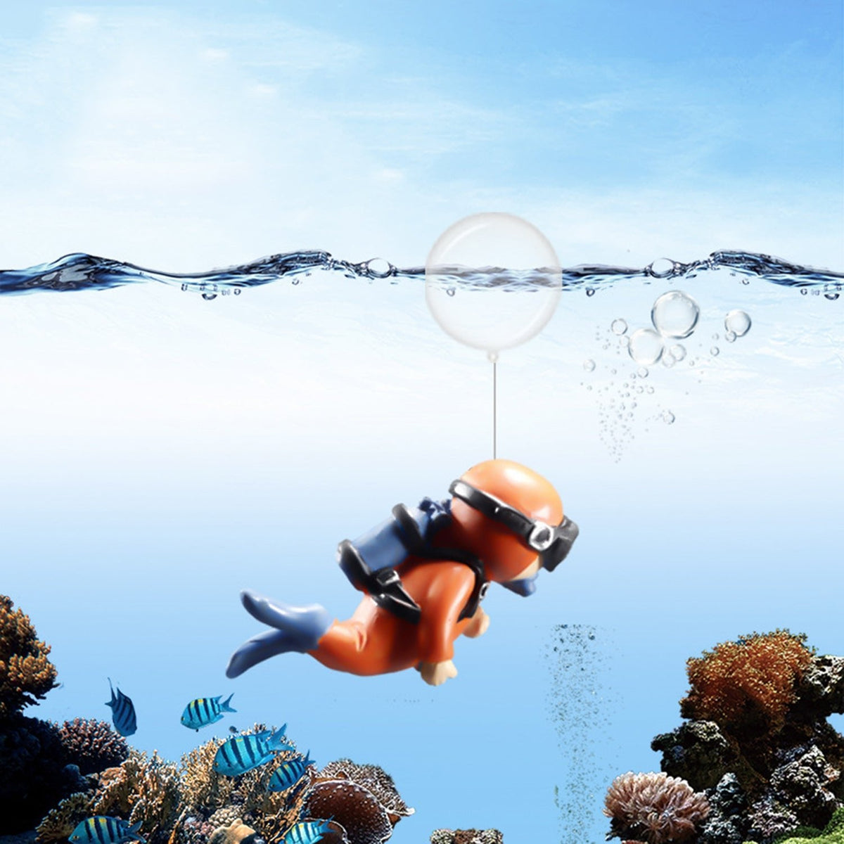 Blue Diver Aquarium Decoration – Floating PVC Ornament with Camera, Adorable Cartoon Character for a Whimsical Fish Tank Touch