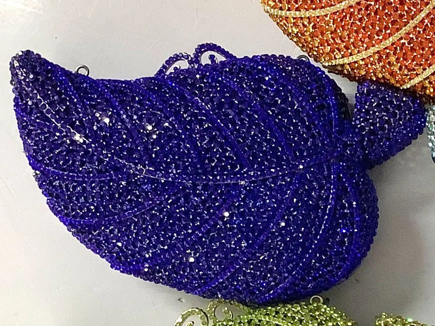 Crystal Tree Leaf Clutch – Women’s Gold, Orange, Green & Blue Diamond Evening Bags for Weddings, Parties & Luxury Fashion