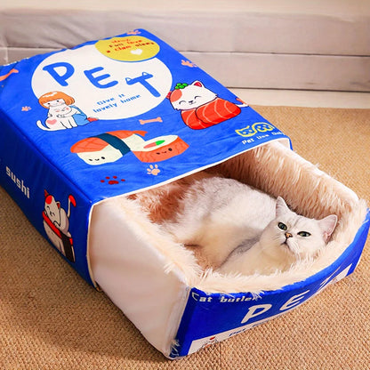 Cozy Cat Nest Bed Box Style – Soft Zippered Plush House for Large Cats & Small Dogs