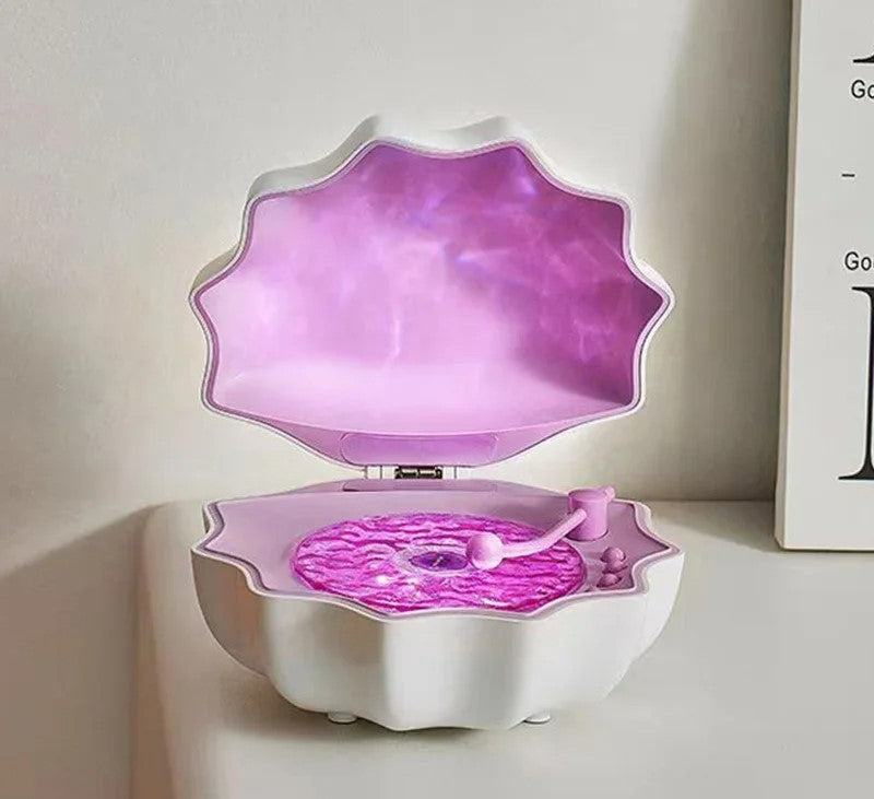 Retro Shell Shaped Bluetooth Speaker with Colorful Projection – Wireless Music & Sleep Aid Soundbox