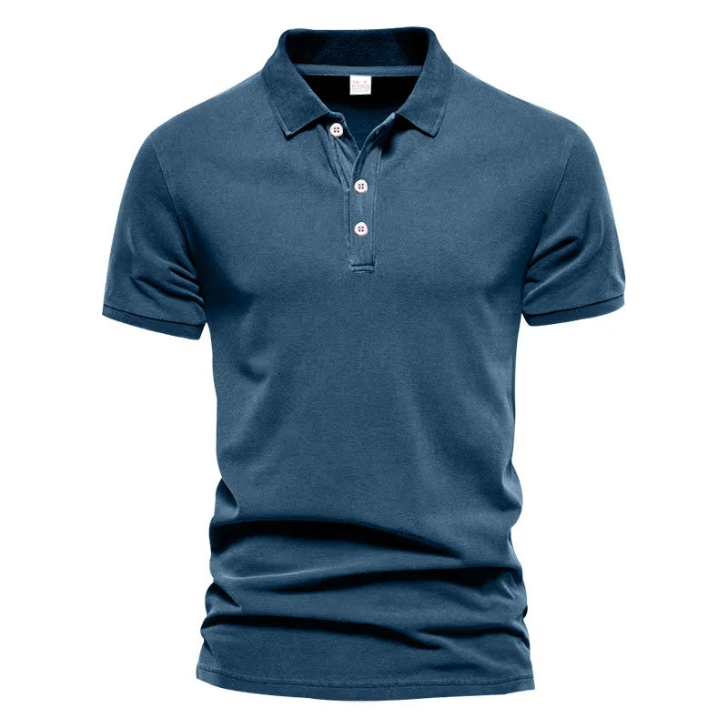 Solid Color Short-Sleeved Top Men's Polo Shirt –  Button Lapel Top for Summer Sports and Leisure