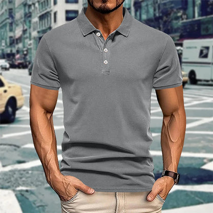 Solid Color Short-Sleeved Top Men's Polo Shirt –  Button Lapel Top for Summer Sports and Leisure