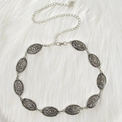 Boho Sunburst Women Chain Belt – Southwest Stamped Metal Medallion Accessory for Cowgirl Chic Summer Dresses & Effortless Waistline Glam