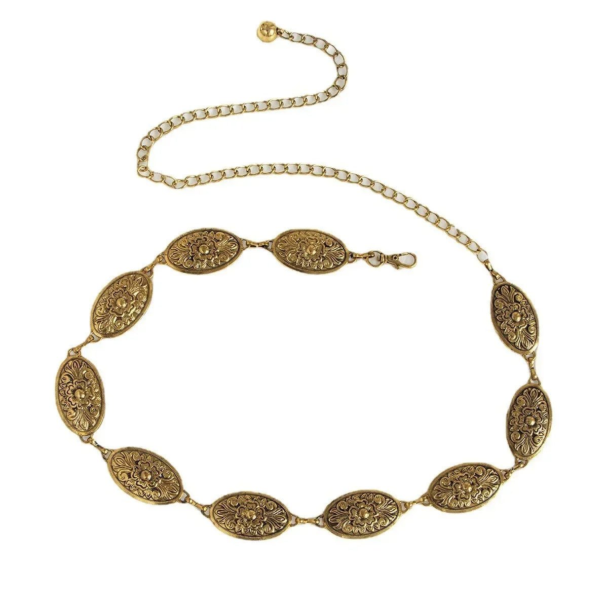 Boho Sunburst Women Chain Belt – Southwest Stamped Metal Medallion Accessory for Cowgirl Chic Summer Dresses & Effortless Waistline Glam