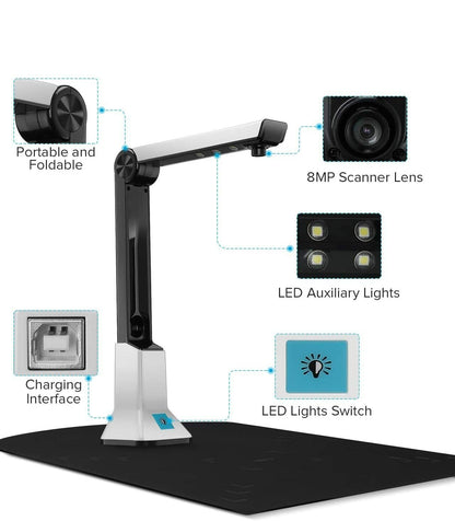 Book Scanner - BK50 Portable 10 Mega-pixel High Definition Book Scanner Capture Size A4 Document Camera for File Recognition Scanner