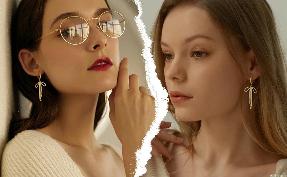 Fairy Tale Bow Stud Earrings – Retro Sweet Stainless Steel Jewelry for Women, Perfect for Daily Fashion, Gifts, or Special Occasions