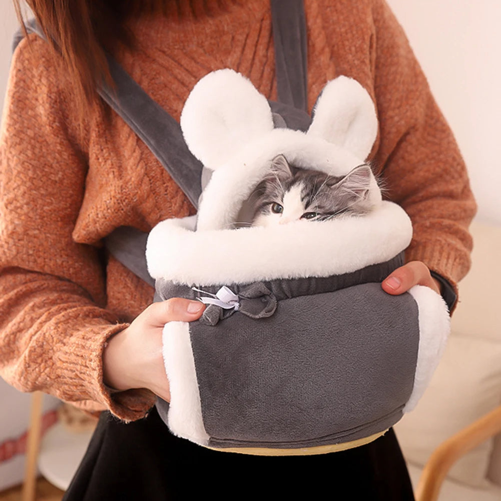Winter Plush Cat Backpack Carrier – Soft Pet Cage Bag for Indoor/Outdoor Use with Comfortable Padded Straps & Travel Convenience