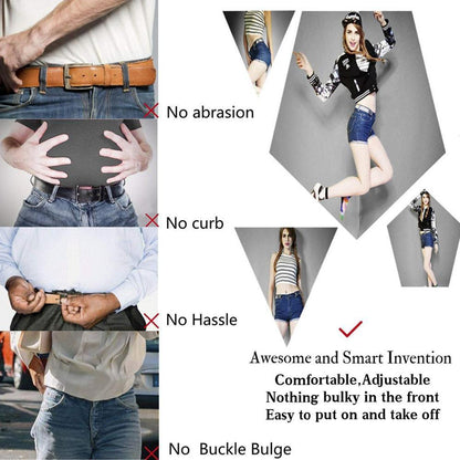 Buckle-Free Stretch Belt for Women - Flat Elastic Waist Belt with Snap Tabs, No Buckle Bulge