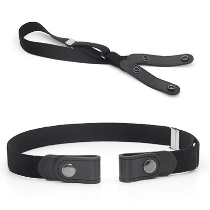 Buckle-Free Stretch Belt for Women - Flat Elastic Waist Belt with Snap Tabs, No Buckle Bulge