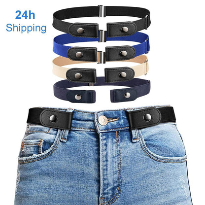 Buckle-Free Stretch Belt for Women - Flat Elastic Waist Belt with Snap Tabs, No Buckle Bulge