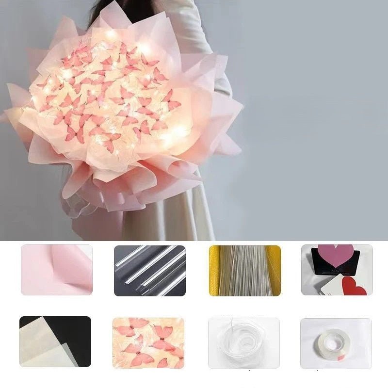 Butterfly Bouquet Kit with Light Strings – Handmade Butterfly Flower Set for Valentines Day, Weddings, Parties, Birthdays, or a Perfect Girlfriend Proposal Gift