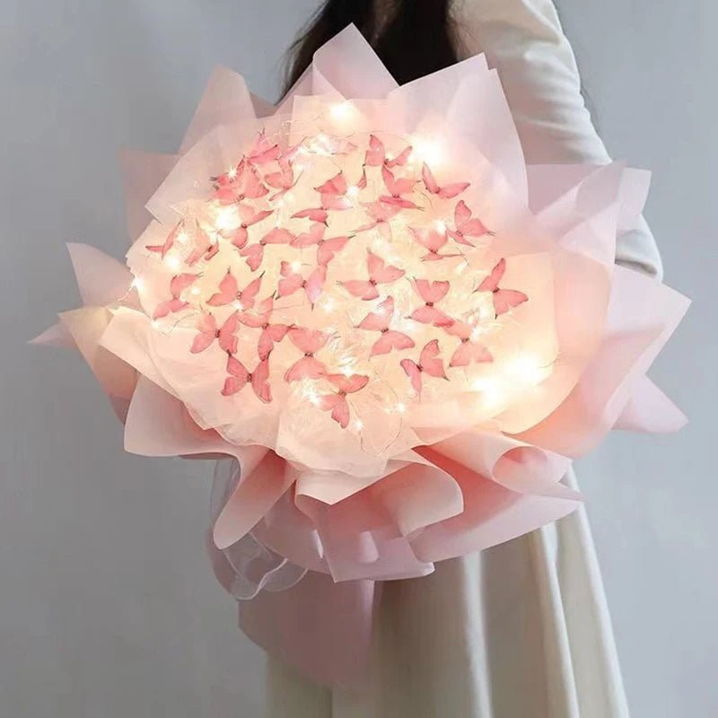 Butterfly Bouquet Kit with Light Strings – Handmade Butterfly Flower Set for Valentines Day, Weddings, Parties, Birthdays, or a Perfect Girlfriend Proposal Gift