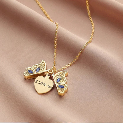 Butterfly Pendant Necklace – 'I Love You' Hidden Message, Stylish Women's Jewelry for a Touch of Charm