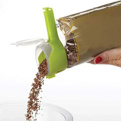Kitchen Food Storage Bag Sealing Clips – Plastic Cap Clamps with Pour Spout for Freshness