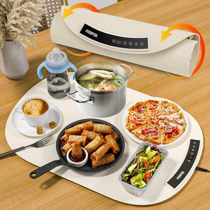 Electric Warming Mat for Food – Foldable Silicone Hot Plate Tray with 3 Temp Settings, Full Surface Heating & Auto Shut-Off for Buffets, Parties, and Family Dinners