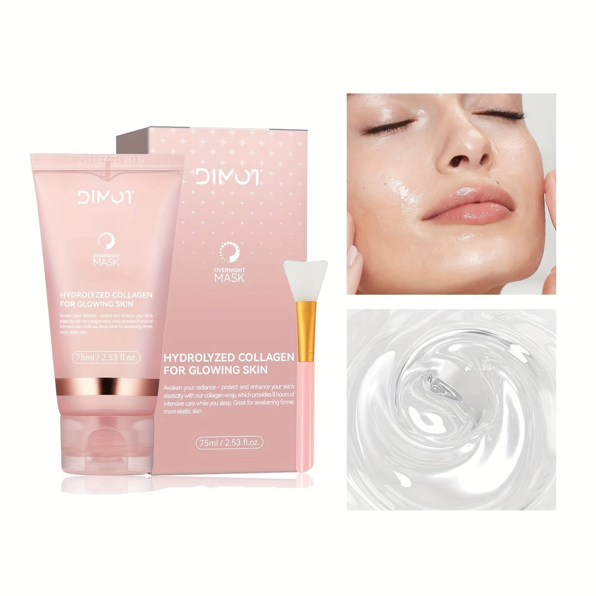 Collagen Night Mask – Alcohol-Free, Hydrating Plant Squalane Formula with Jelly Brush for Glowing Overnight Skin
