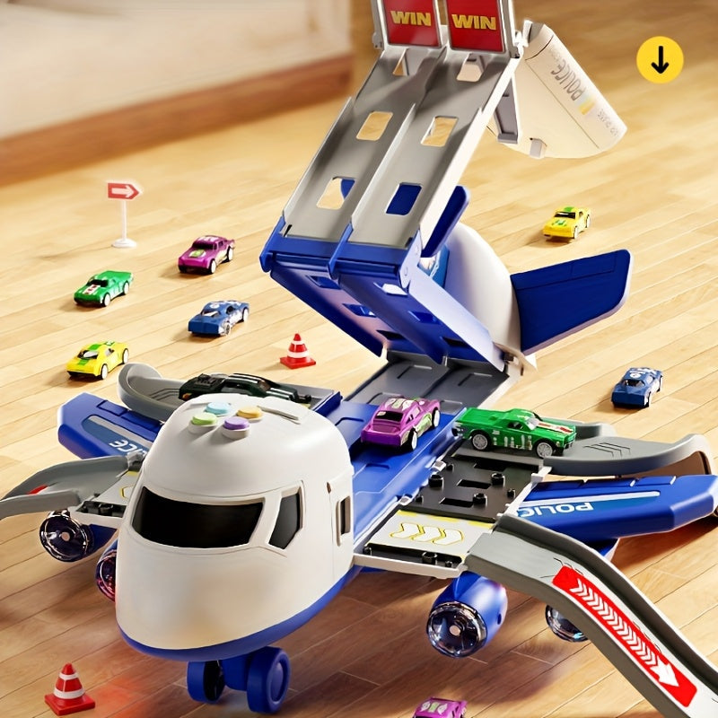 Large 42-Inch Airplane Toy Playset – Includes 6 Vehicle Toys, 4 Tracks, Lights & Sounds for Kids’ Birthday and Christmas Fun