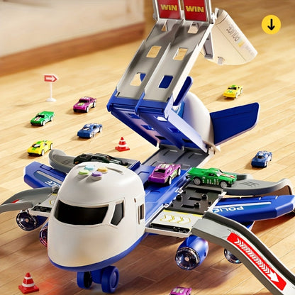Large 42-Inch Airplane Toy Playset – Includes 6 Vehicle Toys, 4 Tracks, Lights & Sounds for Kids’ Birthday and Christmas Fun