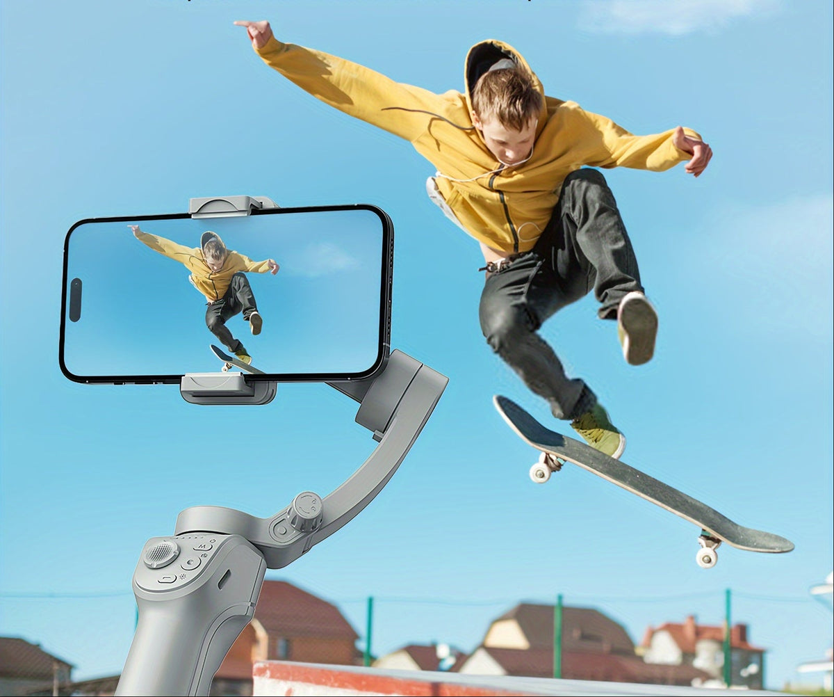 Three-Axis Foldable Gimbal Stabilizer – Smart Tracking Handheld Phone Mount for Vlogging, TikTok & Video Recording