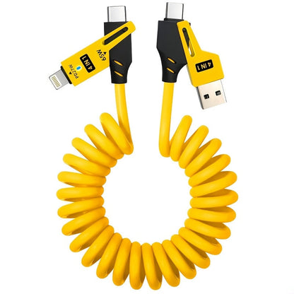 Retractable Charging Cable – 65W 4-in-1 Zinc Alloy High-Speed Universal Charger for iPhone, Samsung, Huawei, and More