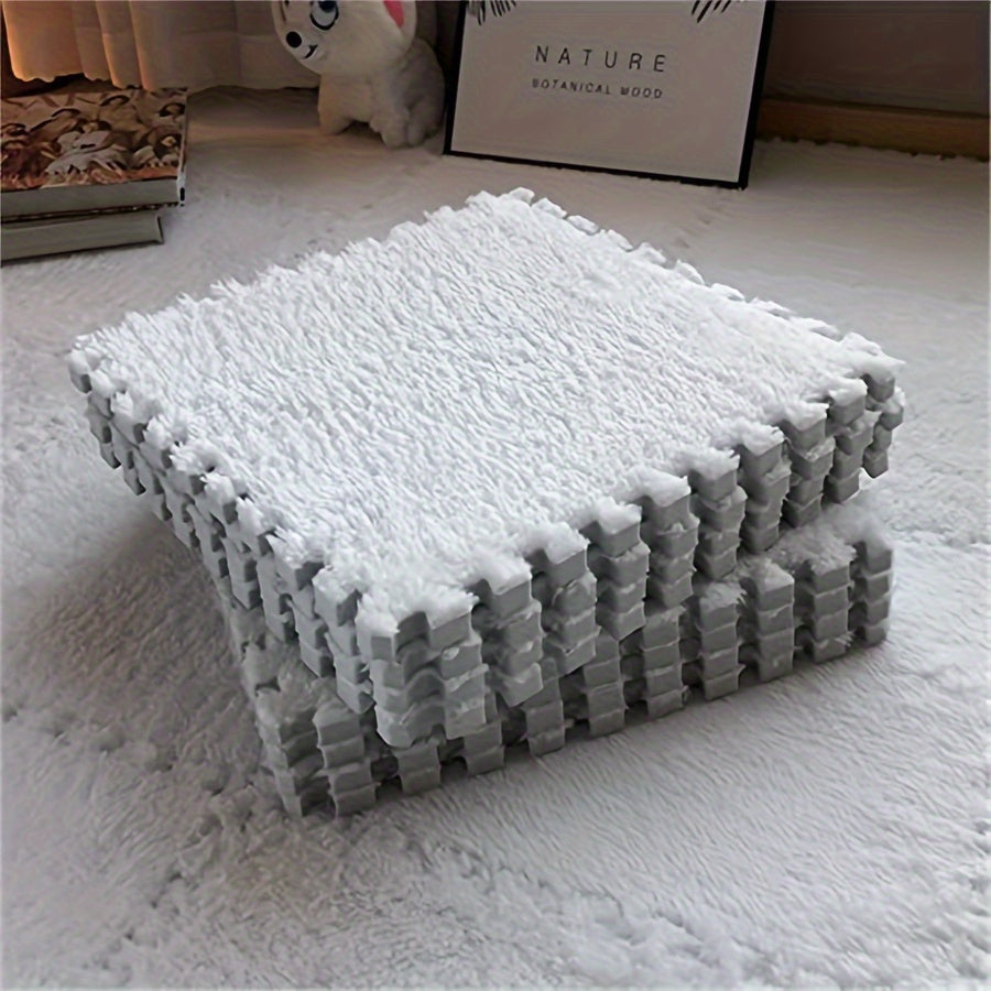 Plush Interlocking Carpet Tiles – 12 Foam Puzzle Mat Squares, 11.8 in, Hand-Washable