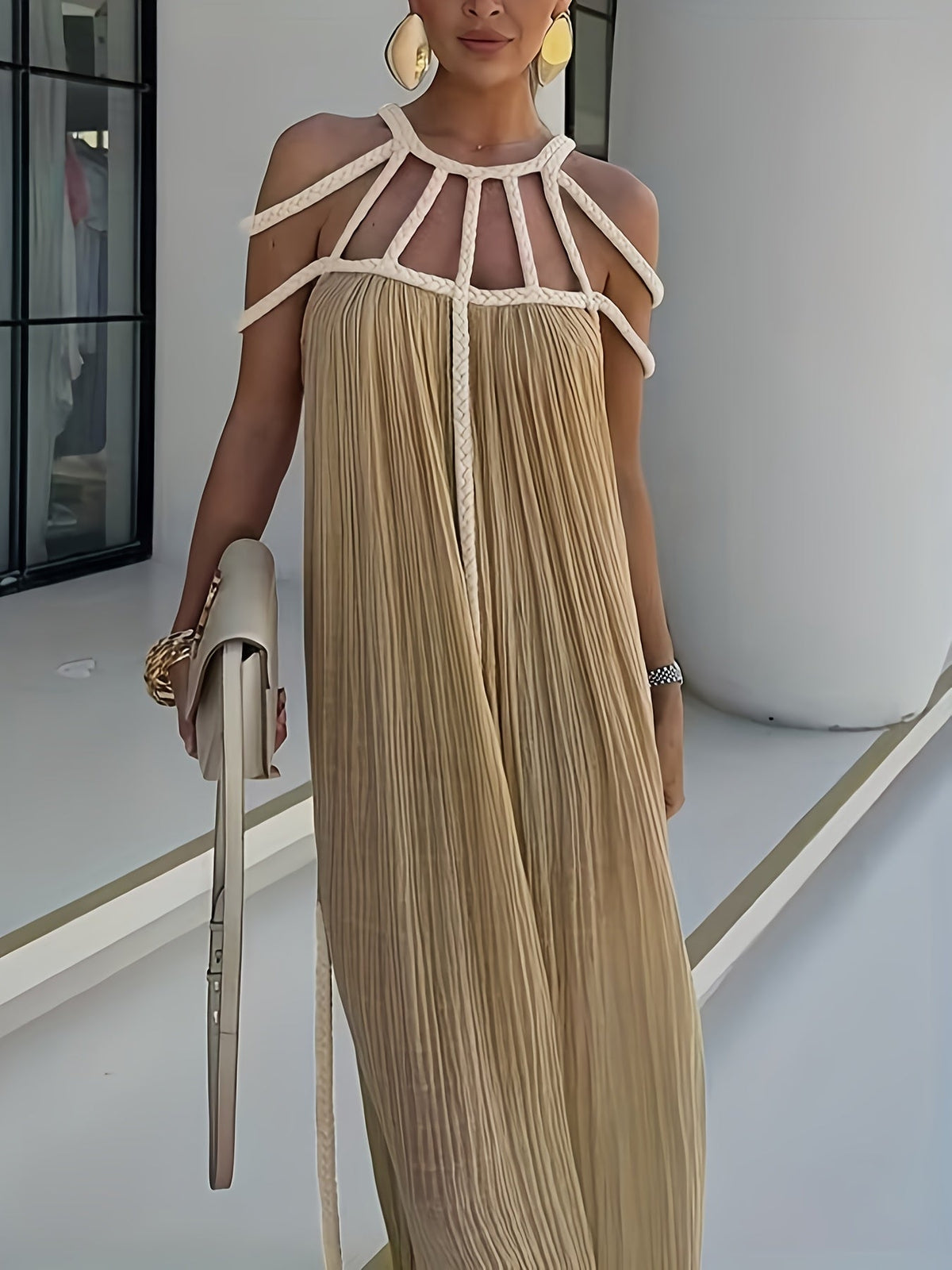 Sexy Hollow-Out Backless Maxi Dress – Off Shoulder Lace-Up Beach Cover-Up for Women Summer Holiday Wear