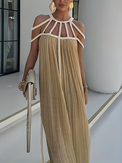 Sexy Hollow-Out Backless Maxi Dress – Off Shoulder Lace-Up Beach Cover-Up for Women Summer Holiday Wear
