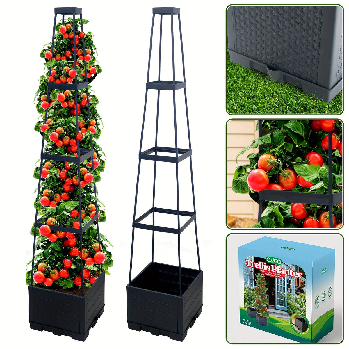 Self-Watering Raised Garden Bed Planter – Trellis & Wheels for Tomatoes, Climbing Vegetables & Indoor/Outdoor Gardening Made Easy