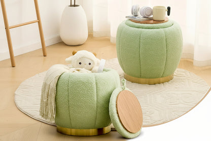 Floral Padded Velvet Round Storage Ottoman – Soft Seat with Natural Wood Frame for Living Rooms, Entryways & Compact Spaces