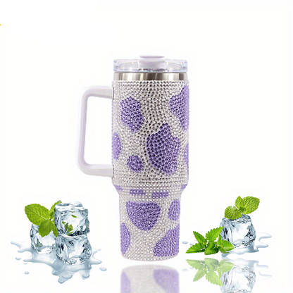 Stainless Steel Insulated Cow Print Tumbler – 40oz Travel Mug with Handle and Straw Lid, Heat-Preserving, Perfect Gift for Camping, Sports, and Outdoor Adventures
